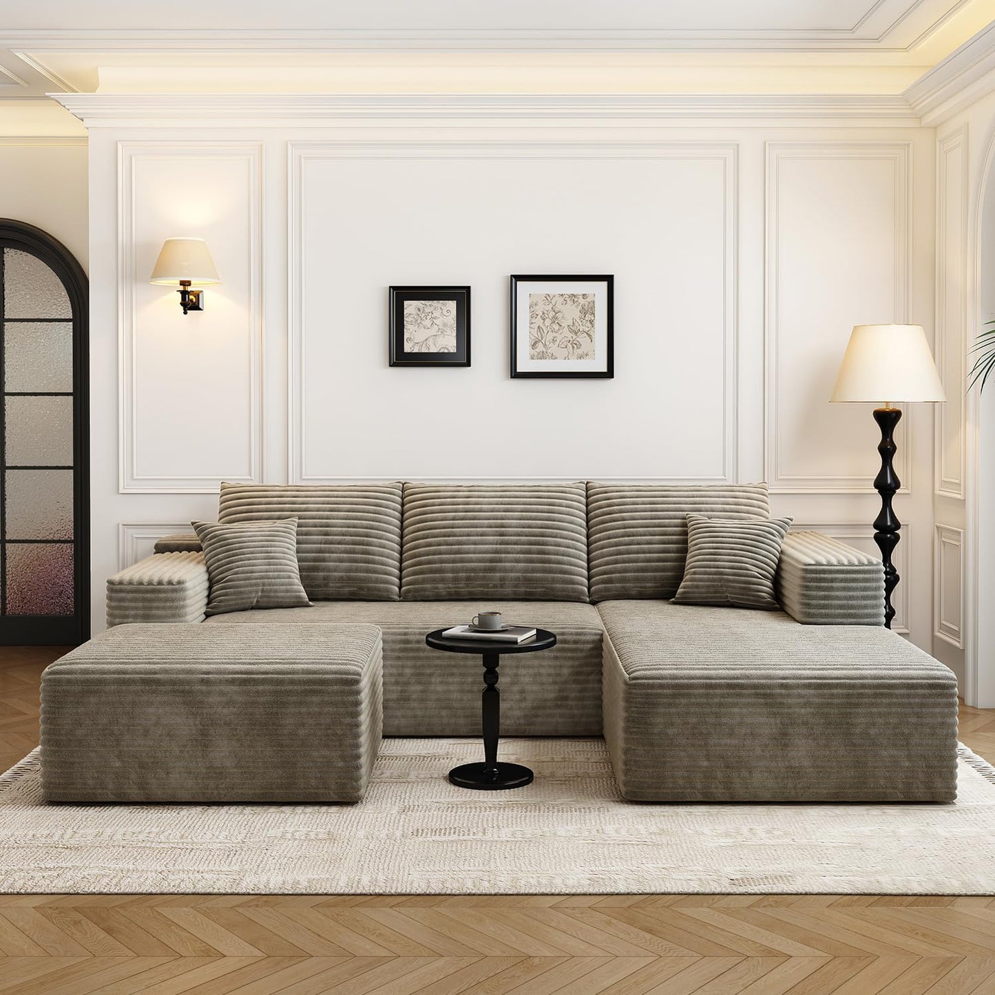 107.5" Cloud Modular Sectional Sofa Couch with L-Shape Chaise,Modern Minimalist Upholstered Couches for Living Room Bedroom,Deep Seat Corner Couch，No Assembly Required (Camel,Left Facing Chaise)