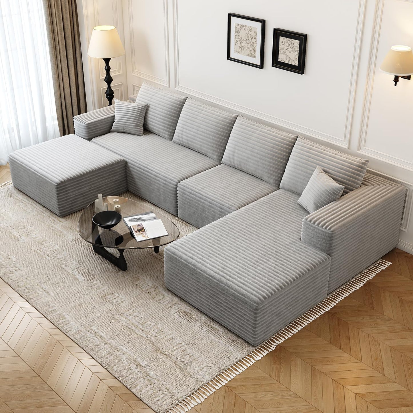 107.5" Cloud Modular Sectional Sofa Couch with L-Shape Chaise,Modern Minimalist Upholstered Couches for Living Room Bedroom,Deep Seat Corner Couch，No Assembly Required (Camel,Left Facing Chaise)