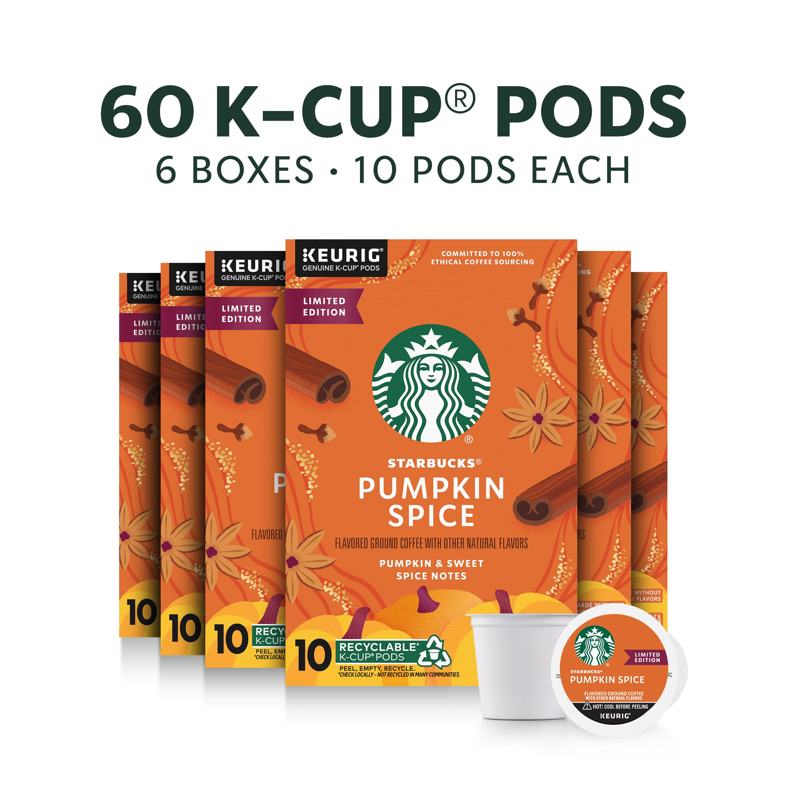 Starbucks Coffee K-Cup Pods,  Flavored Selection Coffee, Naturally Flavored, 100% Arabica, 6 Boxes (60 Pods Total)