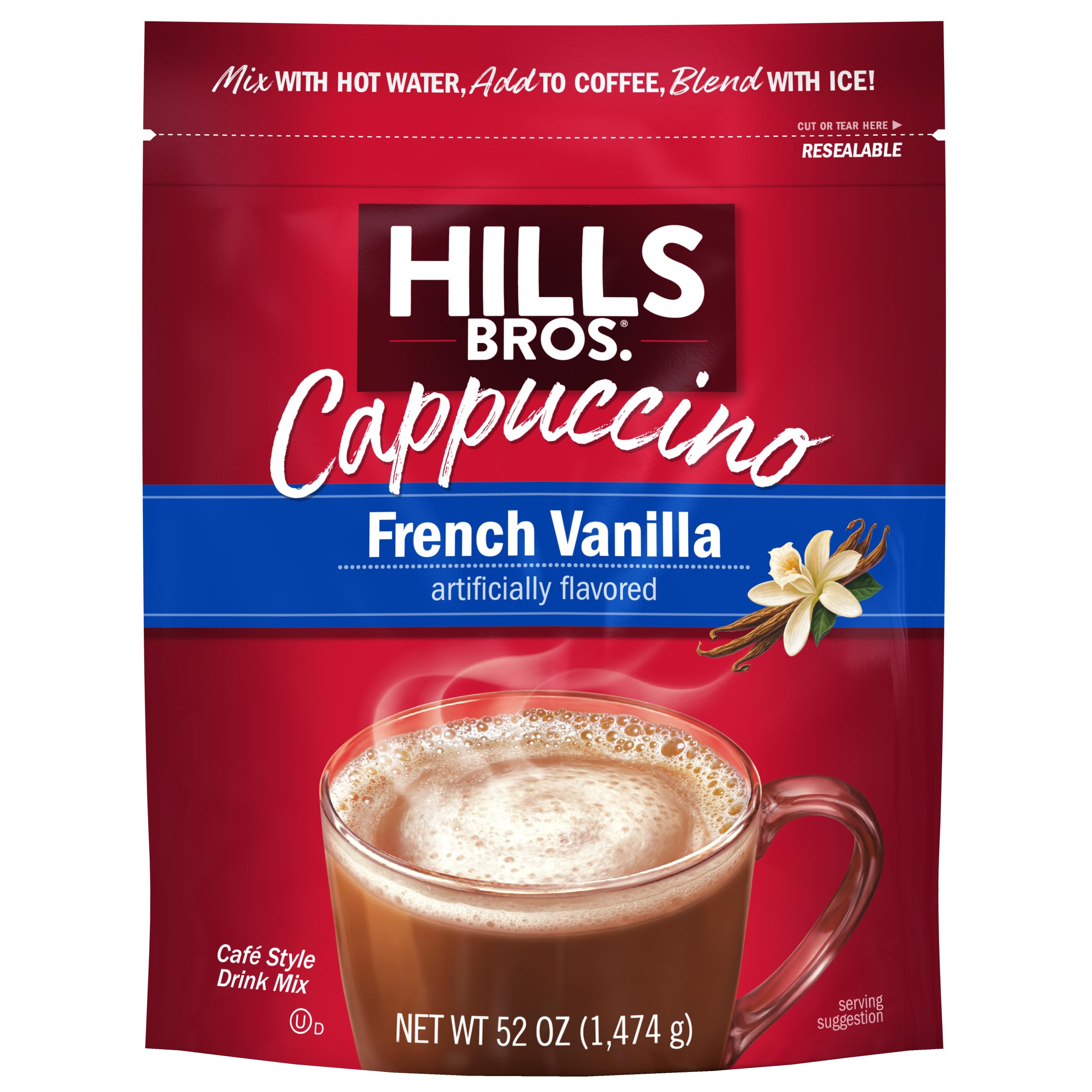 Hills Bros. Cappuccino Mix – Rich, Frothy Coffeehouse-Tasting Instant Drink Mix – Quick and Easy Preparation – Perfect for Hot & Iced Drinks & Creaming Coffee – Rich Variety Pack, 2 Packs of 16oz & 1 Pack of 14oz