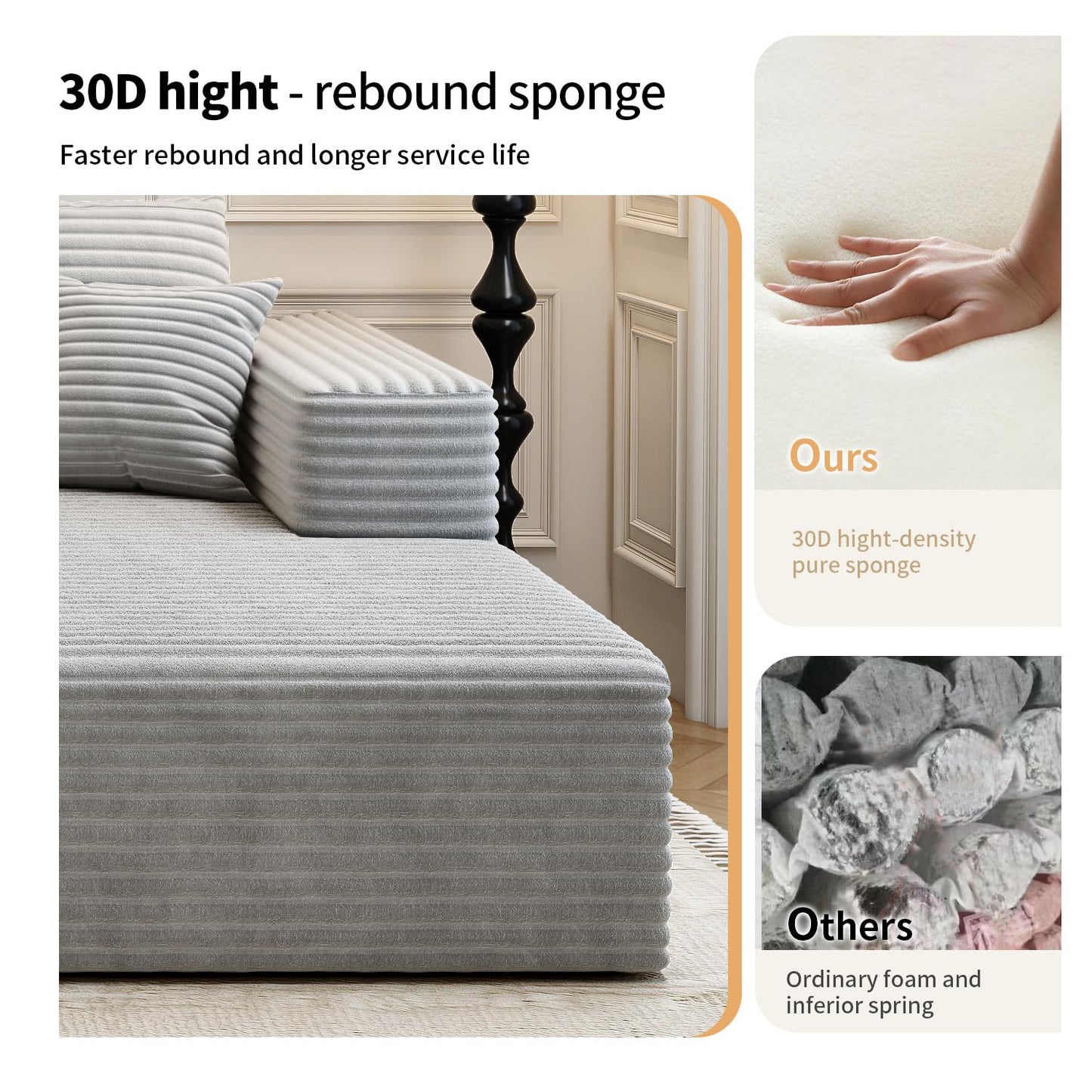 107.5" Cloud Modular Sectional Sofa Couch with L-Shape Chaise,Modern Minimalist Upholstered Couches for Living Room Bedroom,Deep Seat Corner Couch，No Assembly Required (Camel,Left Facing Chaise)