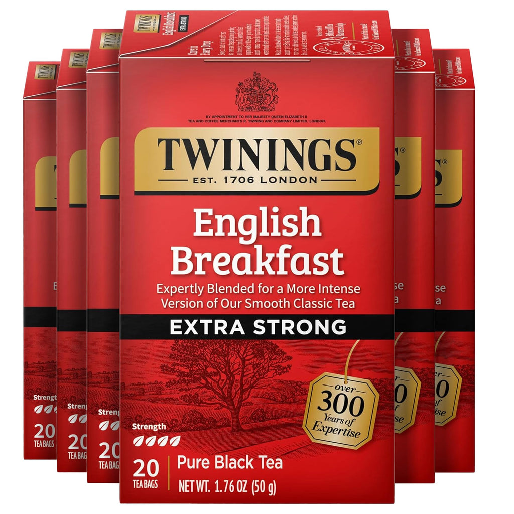 Twinings English Breakfast Black Tea Individually Wrapped Bags, 100 Count (Pack of 1), Smooth, Flavourful, and Robust, Caffeinated, Enjoy Hot or Iced, 100 Teabags