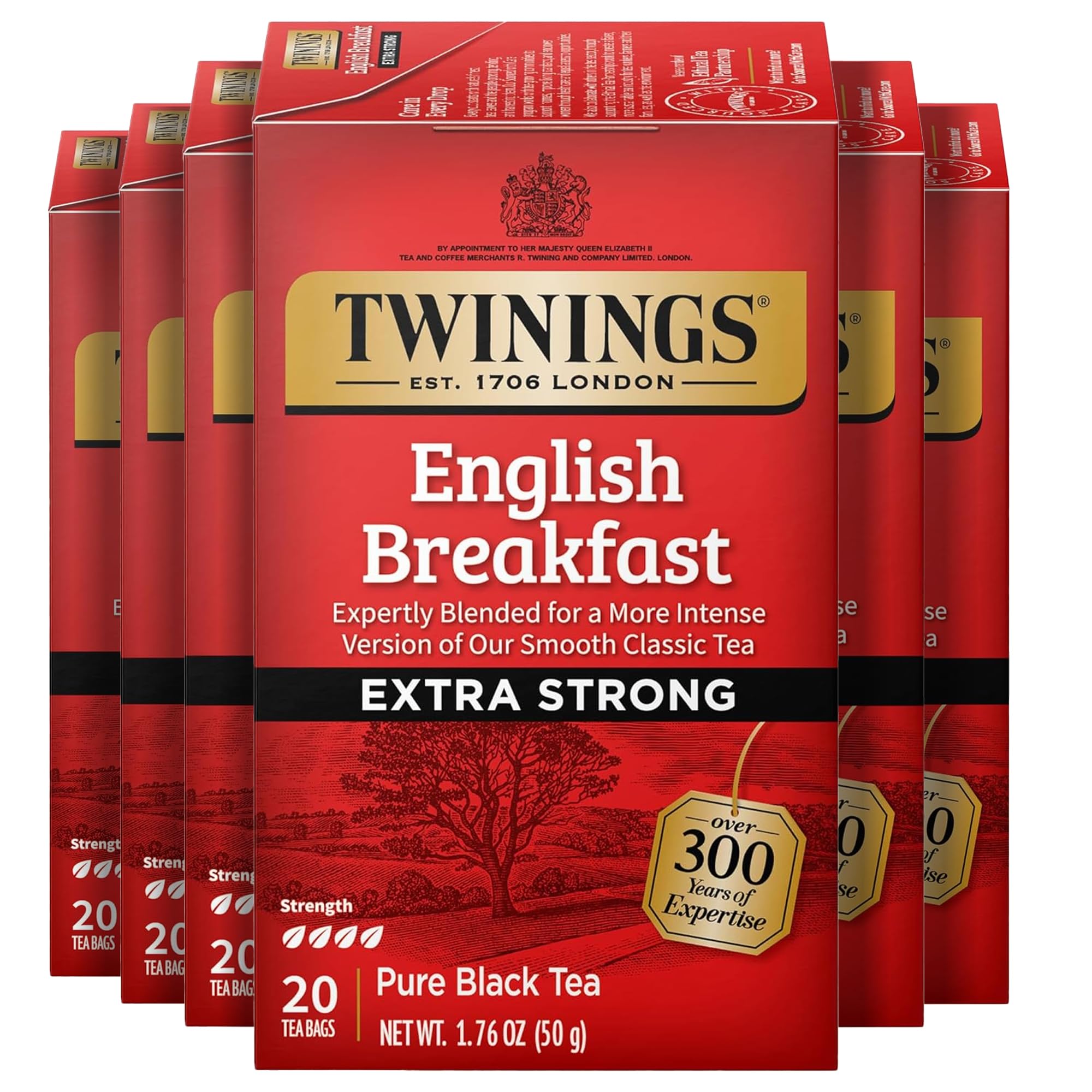 Twinings English Breakfast Black Tea Individually Wrapped Bags, 100 Count (Pack of 1), Smooth, Flavourful, and Robust, Caffeinated, Enjoy Hot or Iced, 100 Teabags