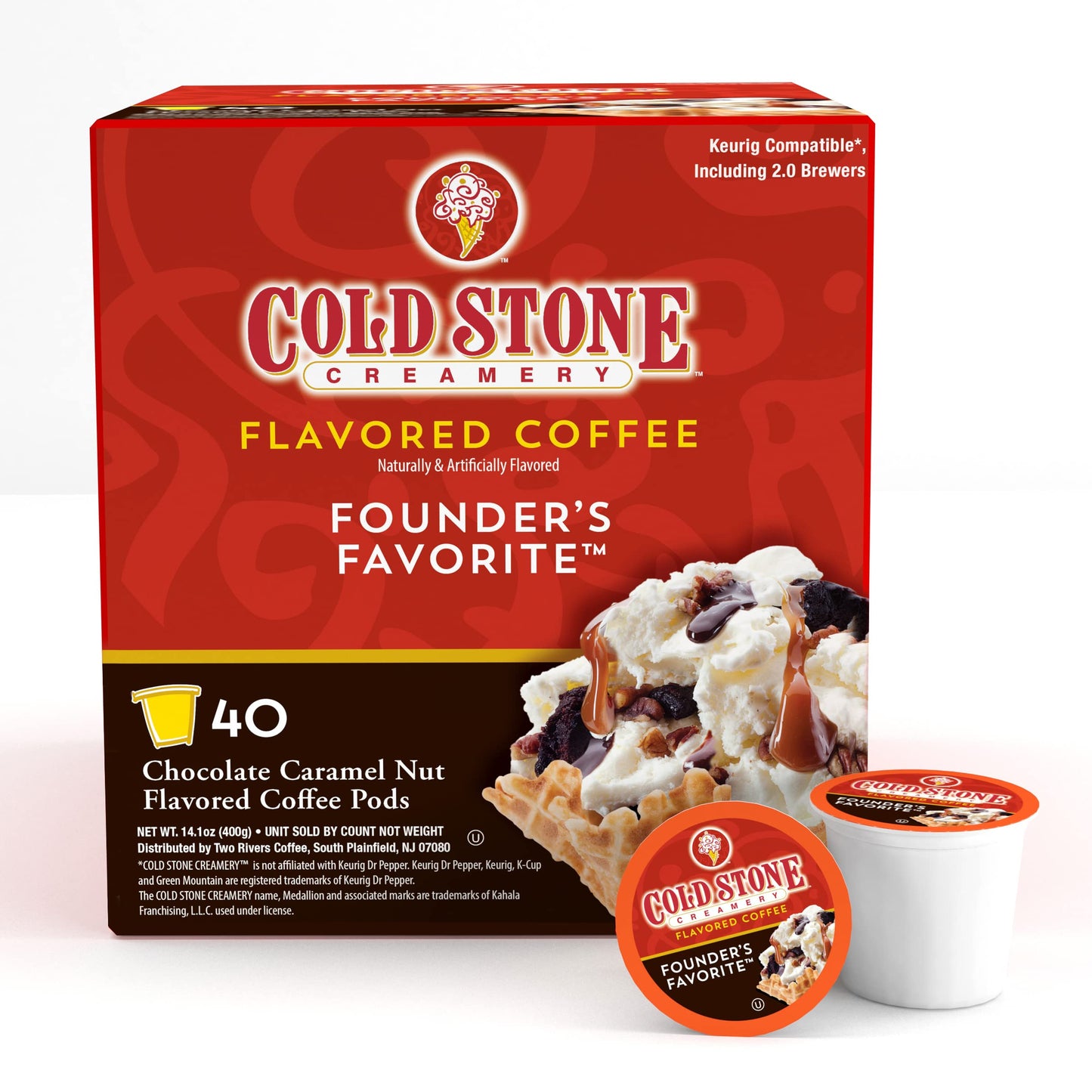 Cold Stone Creamery Beverages Coffee Pods Compatible with K Cup Brewers Including 2.0 - Ice Cream Flavored Assorted Variety Pack, 40 Count