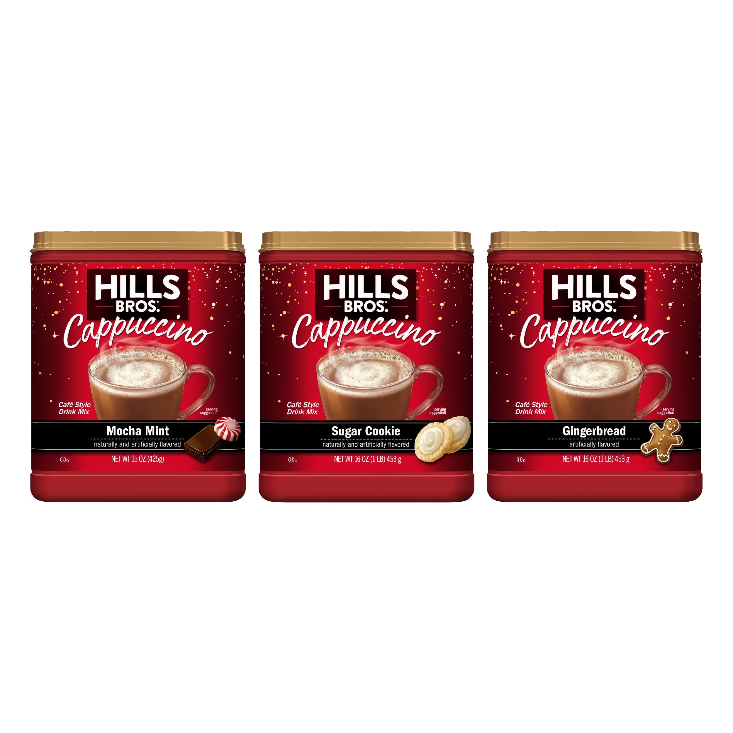 Hills Bros. Cappuccino Mix – Rich, Frothy Coffeehouse-Tasting Instant Drink Mix – Quick and Easy Preparation – Perfect for Hot & Iced Drinks & Creaming Coffee – Rich Variety Pack, 2 Packs of 16oz & 1 Pack of 14oz