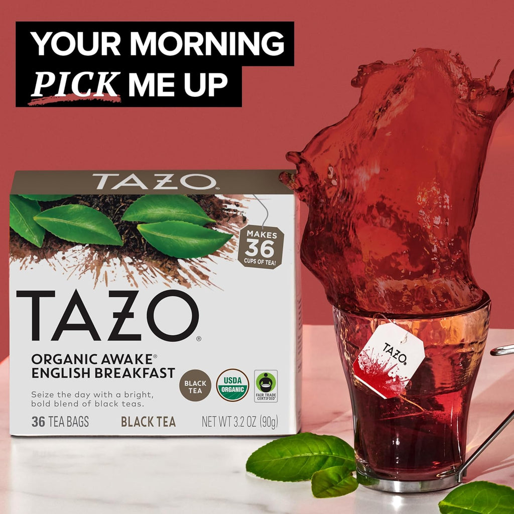 TAZO Organic Awake English Breakfast Black Tea Bags, Bold Traditional Breakfast-Style Black Tea, 144 Total Tea Bags (36ct - Pack of 4)