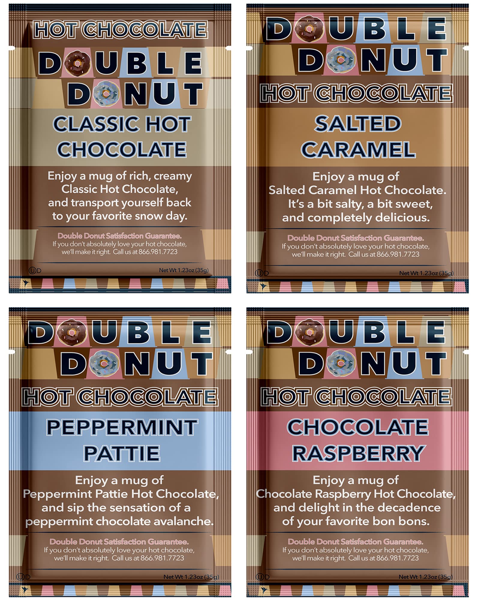 Gourmet Hot Cocoa Mix Variety Pack - Classic, Chocolate Raspberry, Salted Caramel, & Peppermint Hot Chocolate Mix Sets - 32 Count