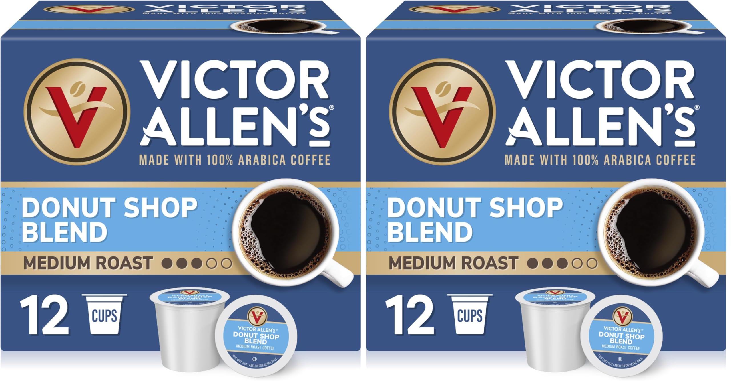 Victor Allen's Coffee Donut Shop Blend, Medium Roast, 12 Count, Single Serve Coffee Pods for Keurig K-Cup Brewers