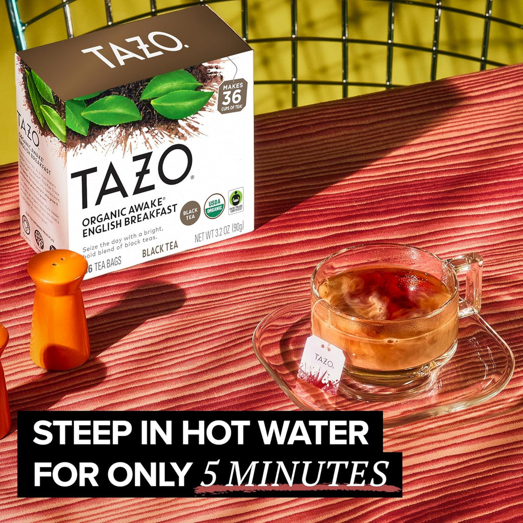 TAZO Organic Awake English Breakfast Black Tea Bags, Bold Traditional Breakfast-Style Black Tea, 144 Total Tea Bags (36ct - Pack of 4)