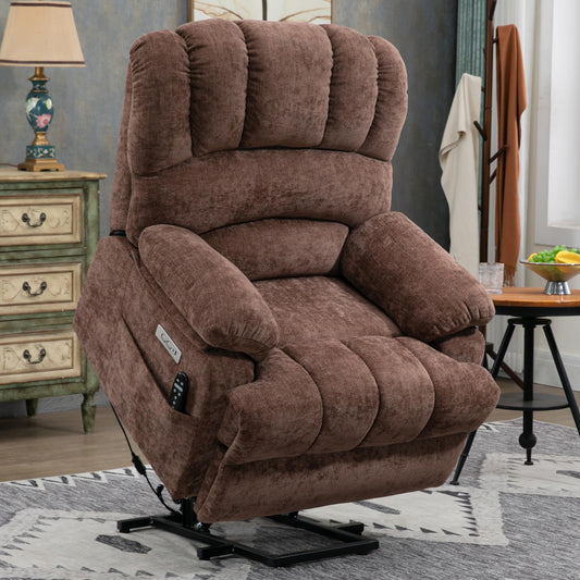 Luxlen Power Lift Recliner Chair, Electric Lift Recliner for Elderly Reclining Chair with Vibration Massage and Lumbar Heating, Chenille Fabric Single Sofa with Charging Ports Cup Holders, Khaqi