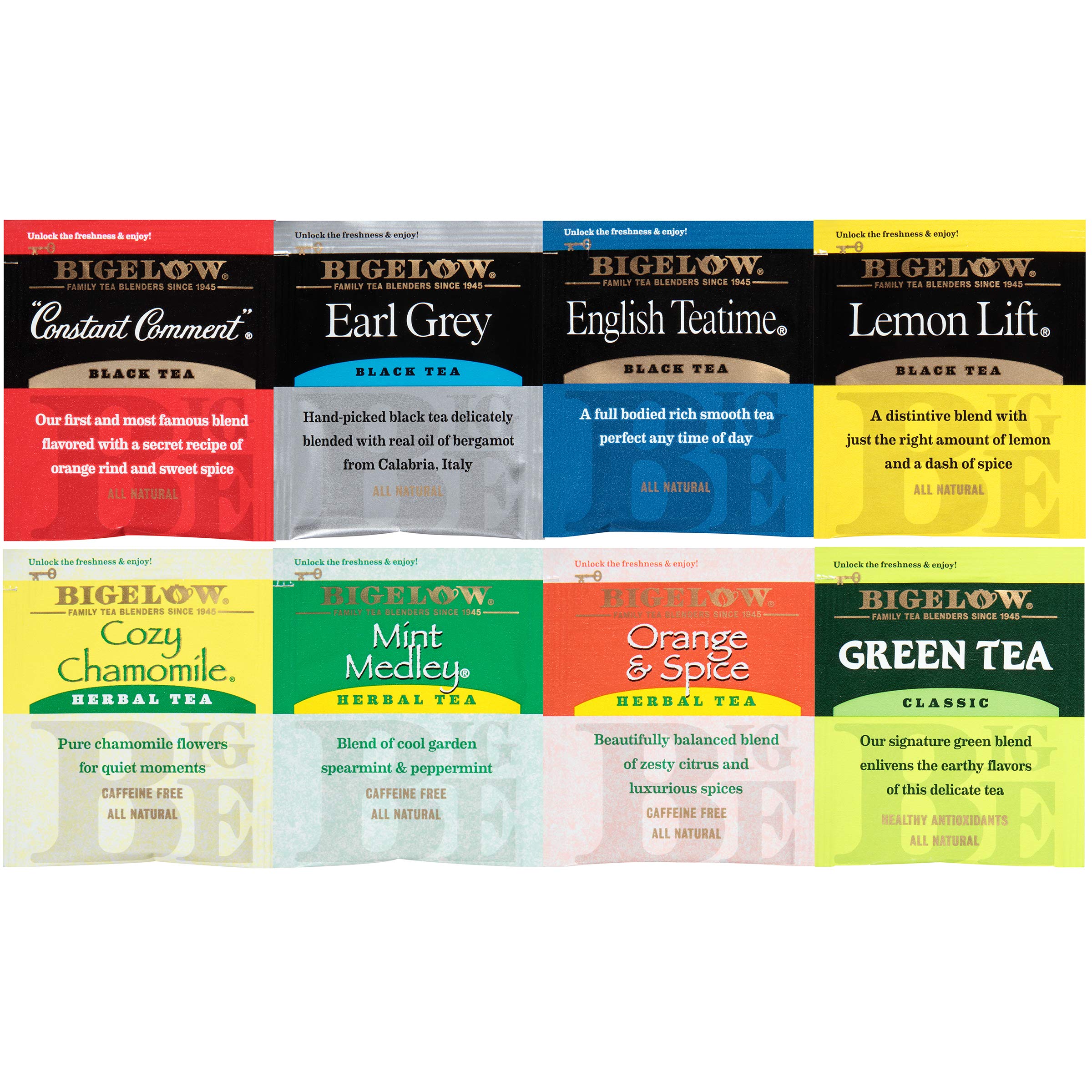 Bigelow Tea Assortment, Green, Black, and Herbal Teas with English Teatime, Constant Comment, Lemon Lift, Earl Grey, Green, Cozy Chamomile, Orange Spice, Mint Medley, 64 Tea Bags (Pack of 1)