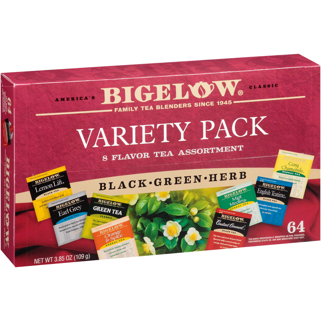 Bigelow Tea Assortment, Green, Black, and Herbal Teas with English Teatime, Constant Comment, Lemon Lift, Earl Grey, Green, Cozy Chamomile, Orange Spice, Mint Medley, 64 Tea Bags (Pack of 1)