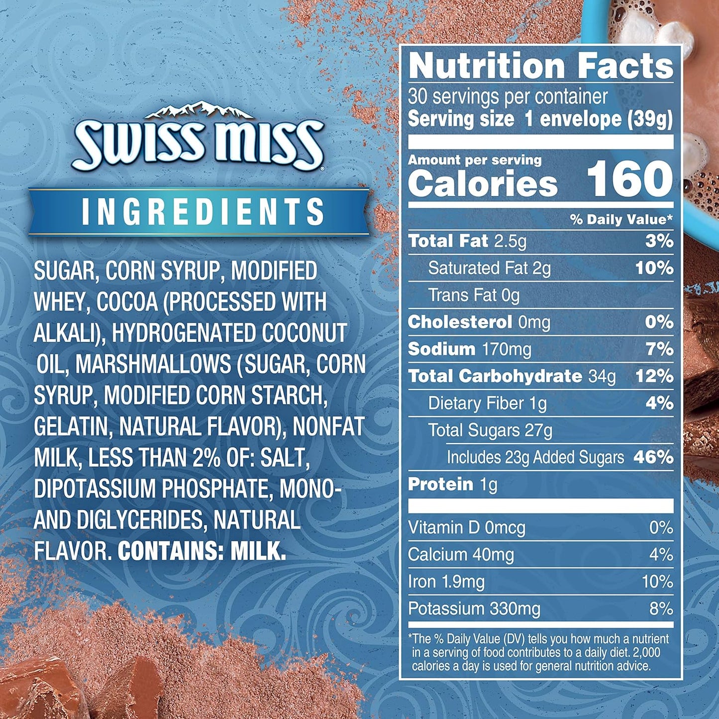 Swiss Miss Chocolate Hot Cocoa Mix With Marshmallows, 1.38 oz., 30-Count Envelopes
