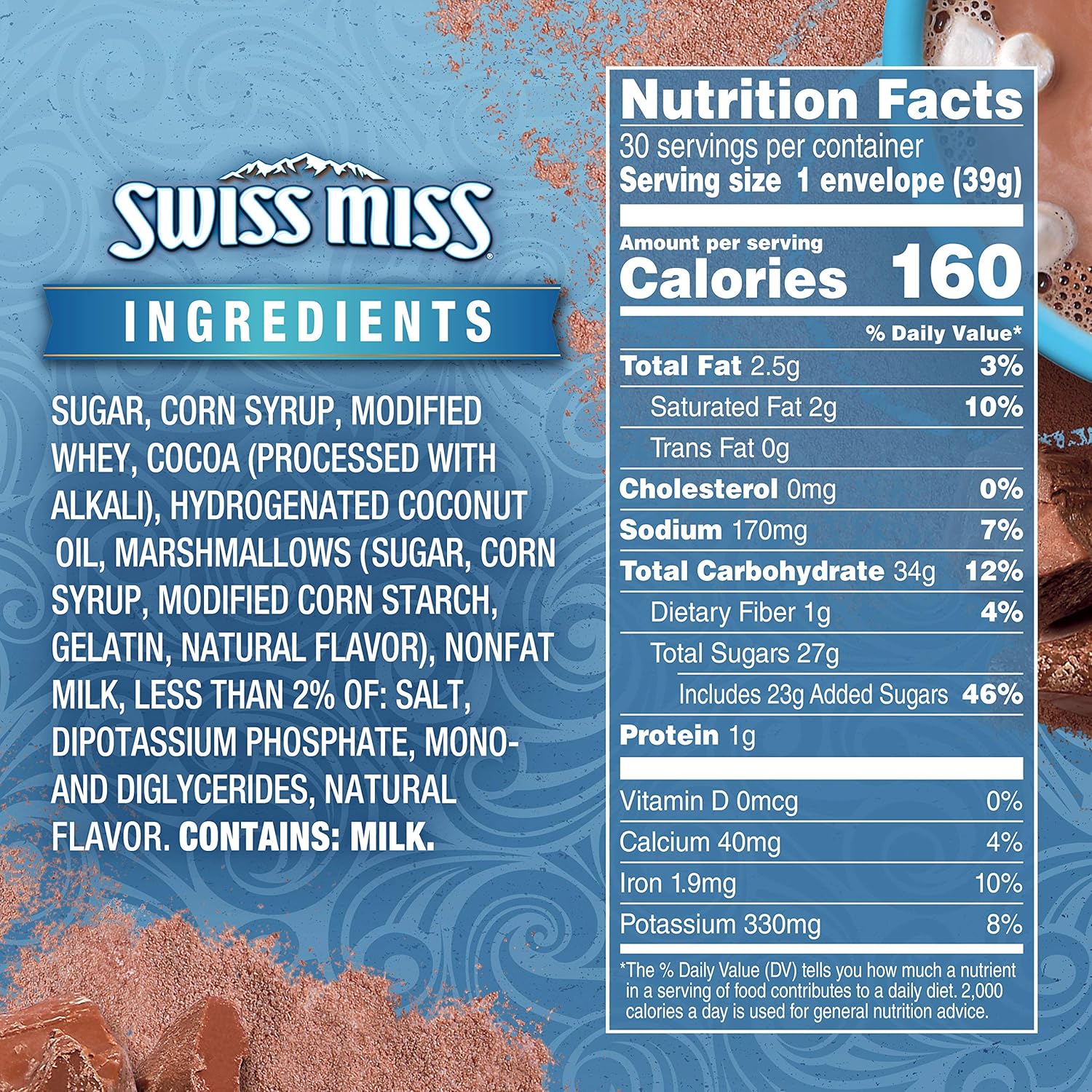 Swiss Miss Chocolate Hot Cocoa Mix With Marshmallows, 1.38 oz., 30-Count Envelopes