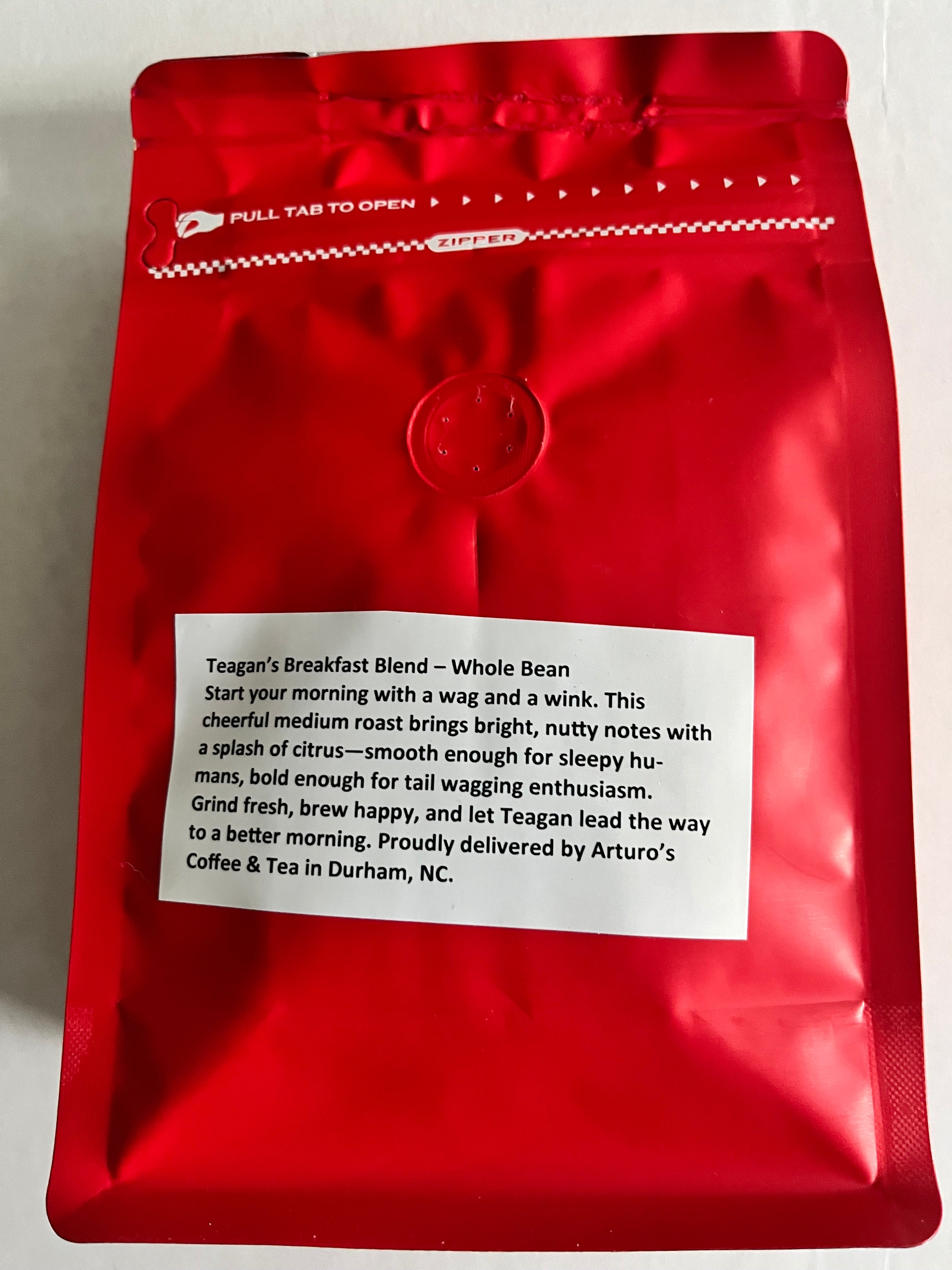 Teagans Breakfast Blend - 8oz bag - whole bean coffee