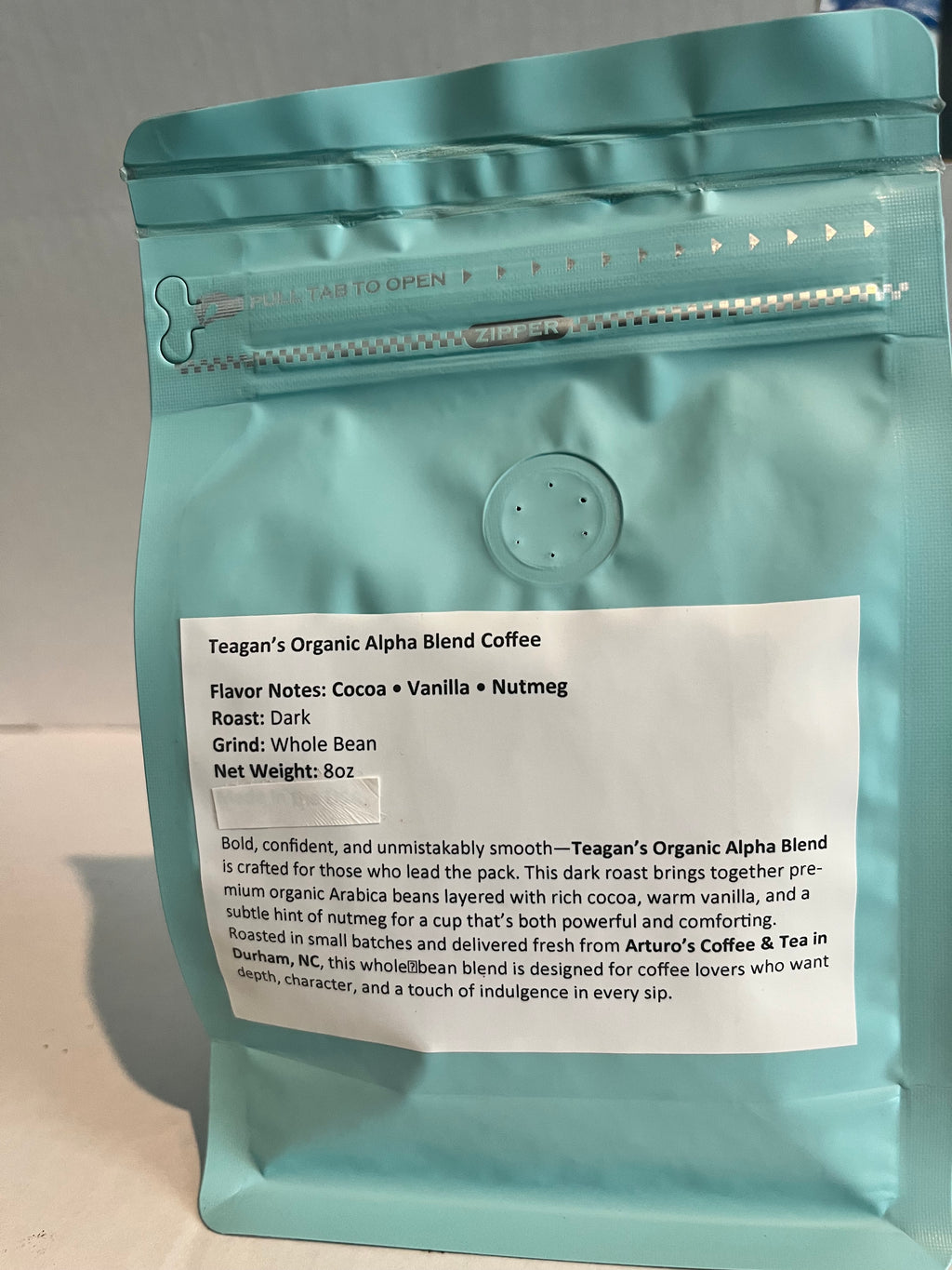 Teagan’s Organic Alpha Blend – Dark Roast Whole Bean Coffee with Cocoa, Vanilla & Nutmeg Notes