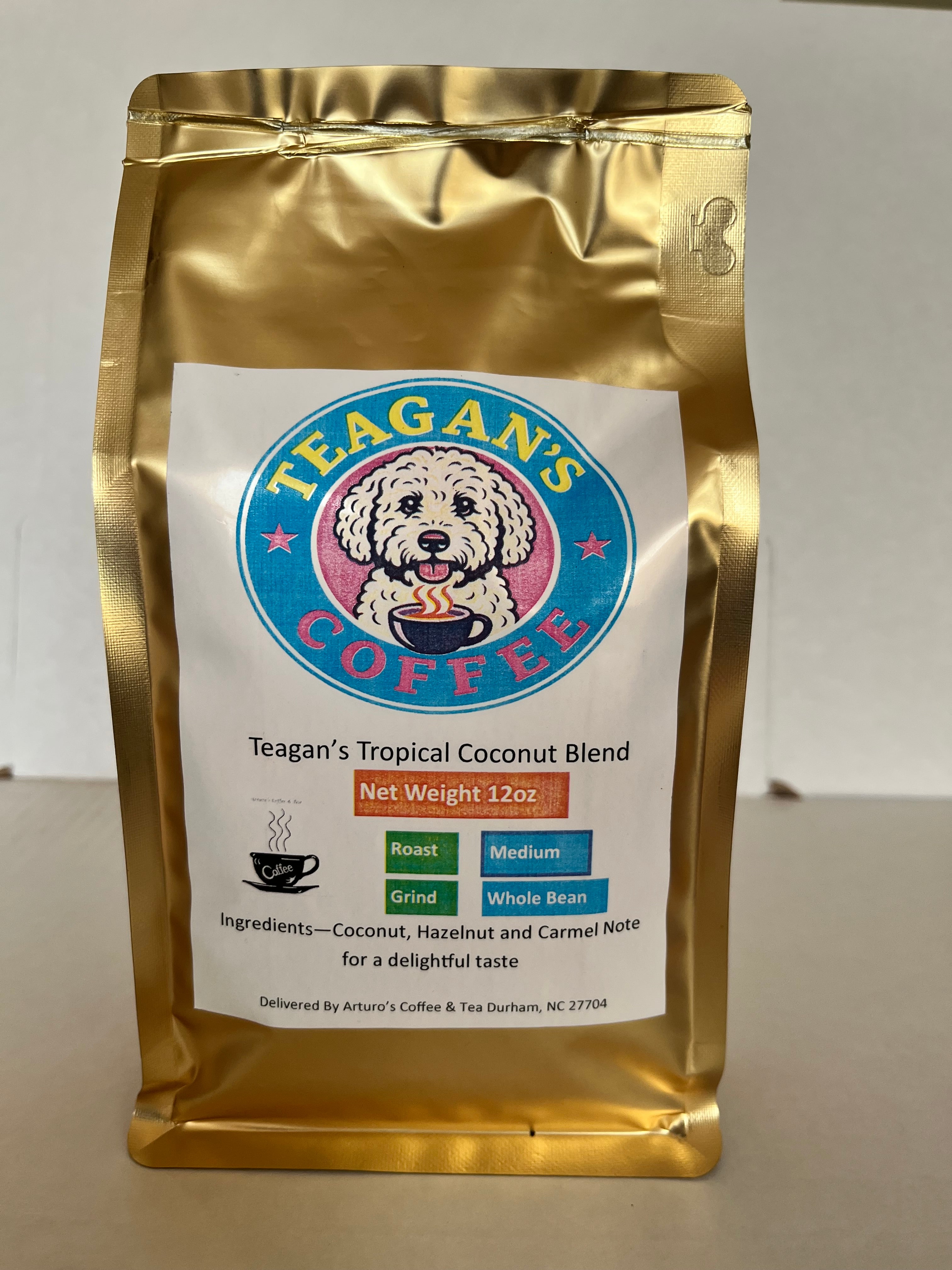 Teagans Tropical Coconut Flavored Coffee 12 oz bag