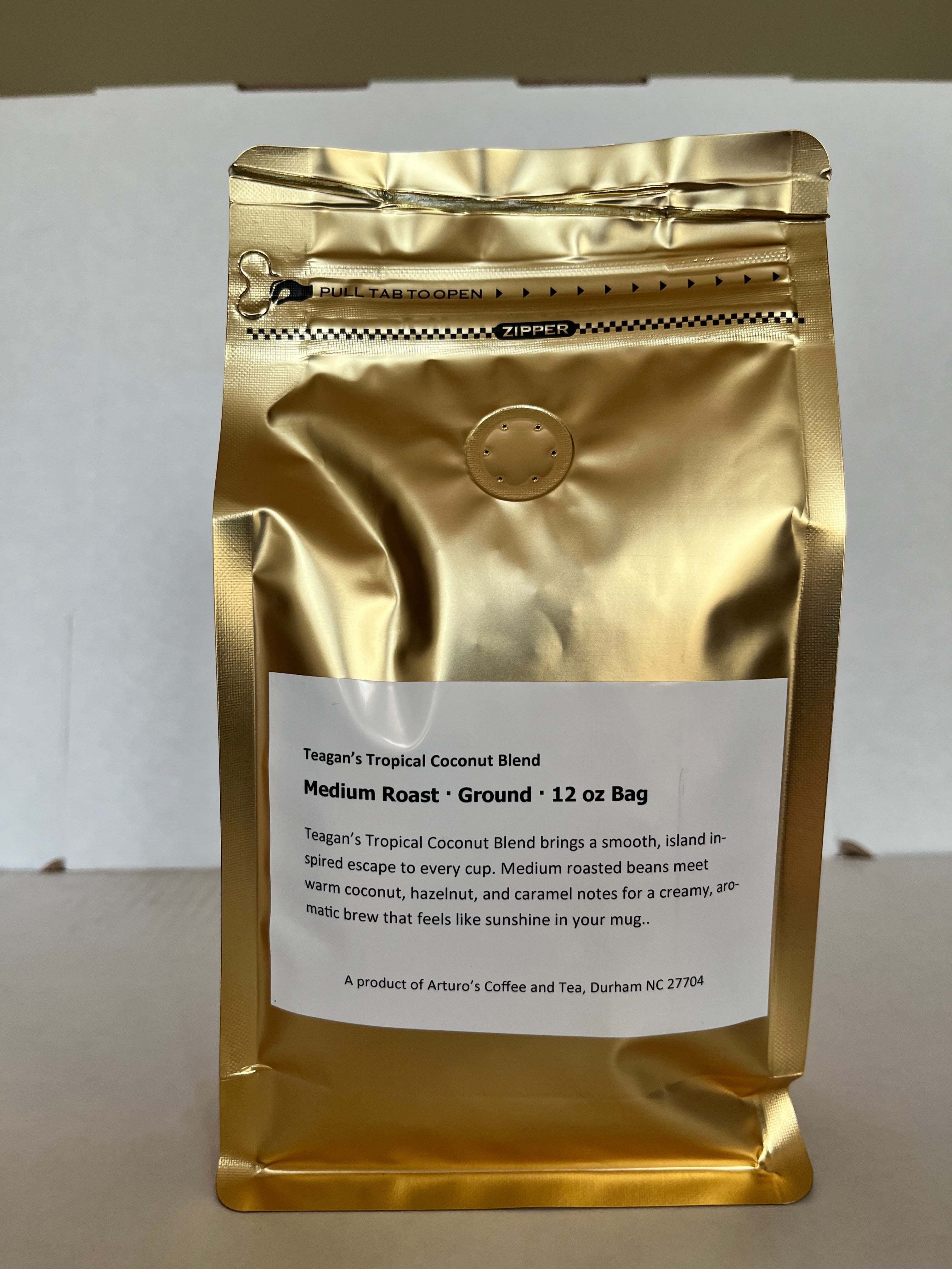 Teagans Tropical Coconut Flavored Coffee 12 oz bag
