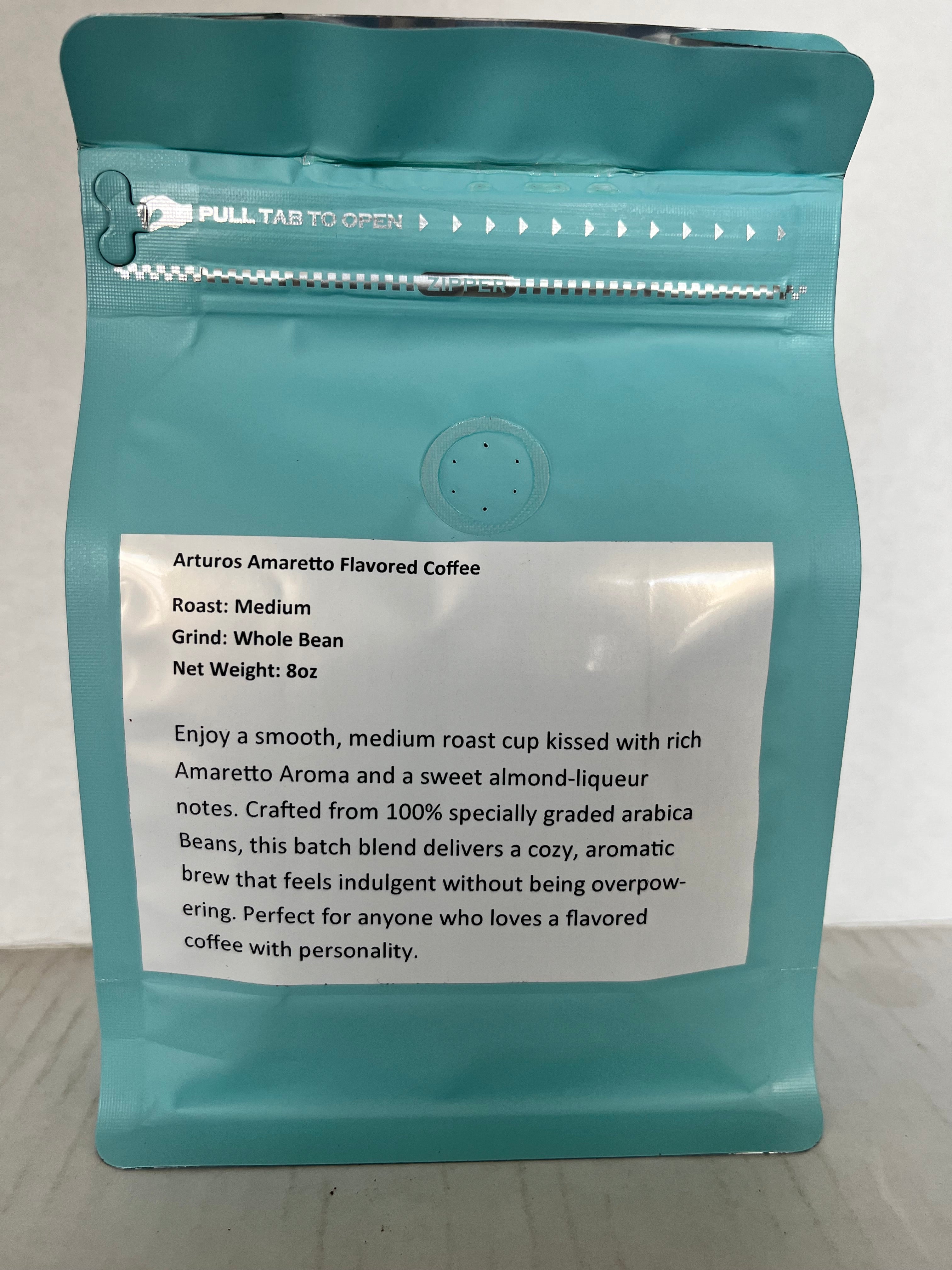 Arturos Amaretto Flavored Coffee 8oz Bag Whole Bean