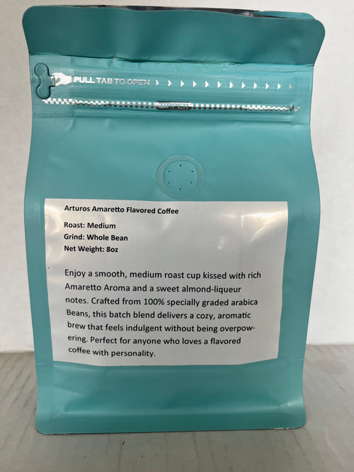 Arturos Amaretto Flavored Coffee 8oz Bag Whole Bean
