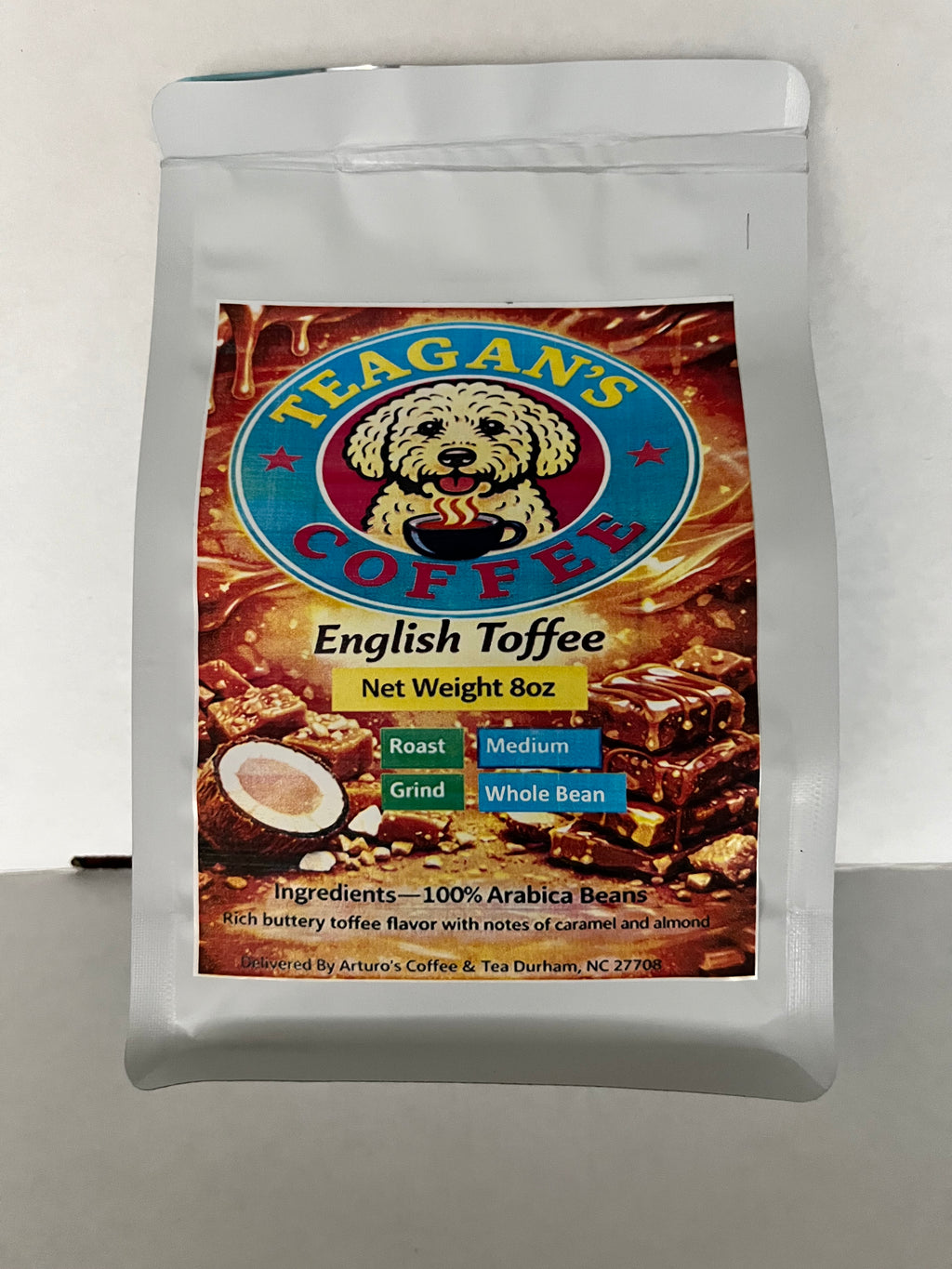 Teagan’s English Toffee – Medium Roast Whole Bean 8oz | Rich Caramel & Almond Flavor