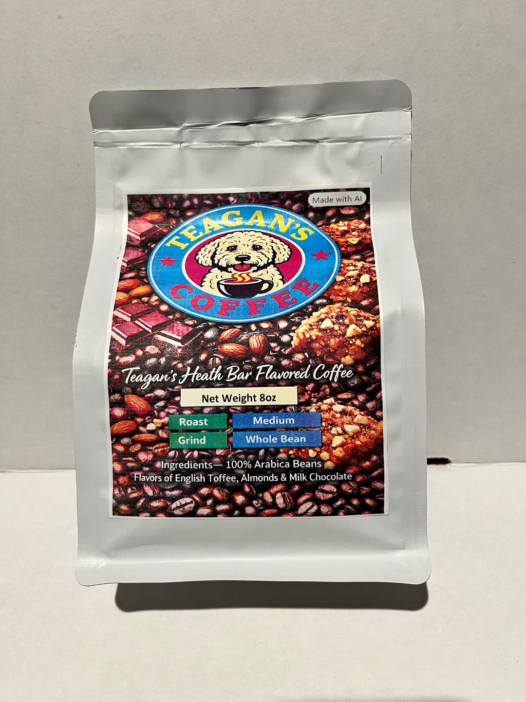 Teagan’s Heath Bar Flavored Coffee – Medium Roast Whole Bean | English Toffee, Almond & Milk Chocolate Blend