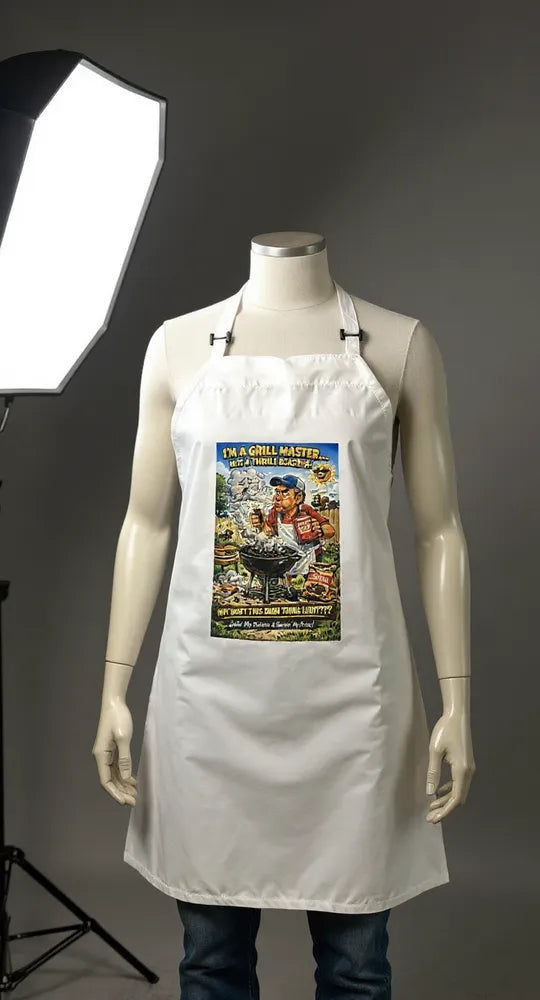 Funny Grill Master Apron – Cartoon BBQ Fail Gift for Him – Charcoal Grilling Humor Kitchen & Cookout Apron