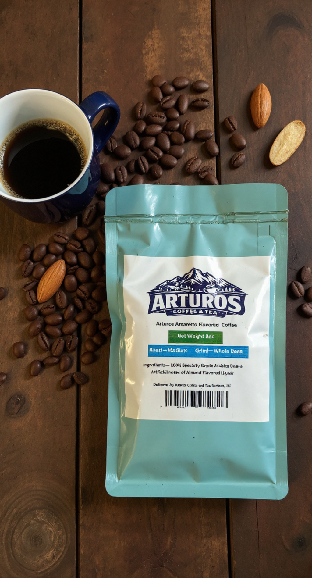 Arturos Amaretto Flavored Coffee 8oz Bag Whole Bean